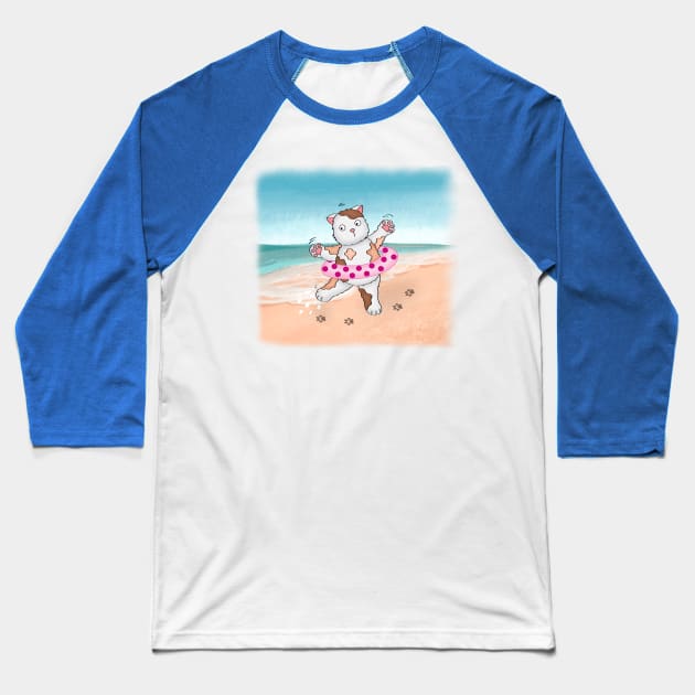 Cat Is Having Vacation At Beach Baseball T-Shirt by Athikan